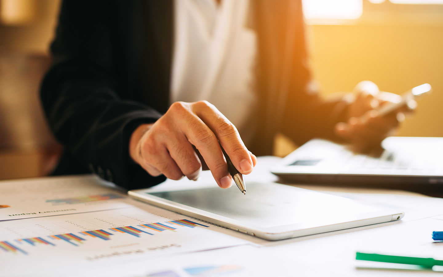Businesswoman calculating cash flow
